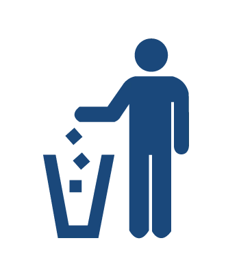 Desenho de uma pessoa descartando resíduos sólidos na lixeira