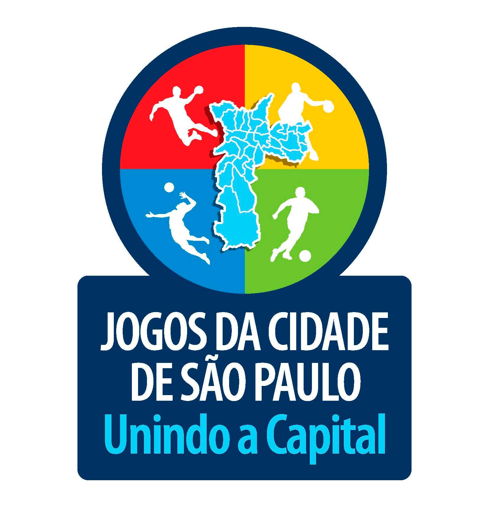 Imagem mostra logotipo dos Jogos da Cidade com o slogan: "Jogos da cidade de São paulo, unindo a capital"