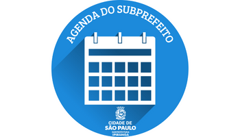 Imagem com fundo azul escrito "Agenda do Subprefeito" em branco e logo da Subprefeitura centralizado