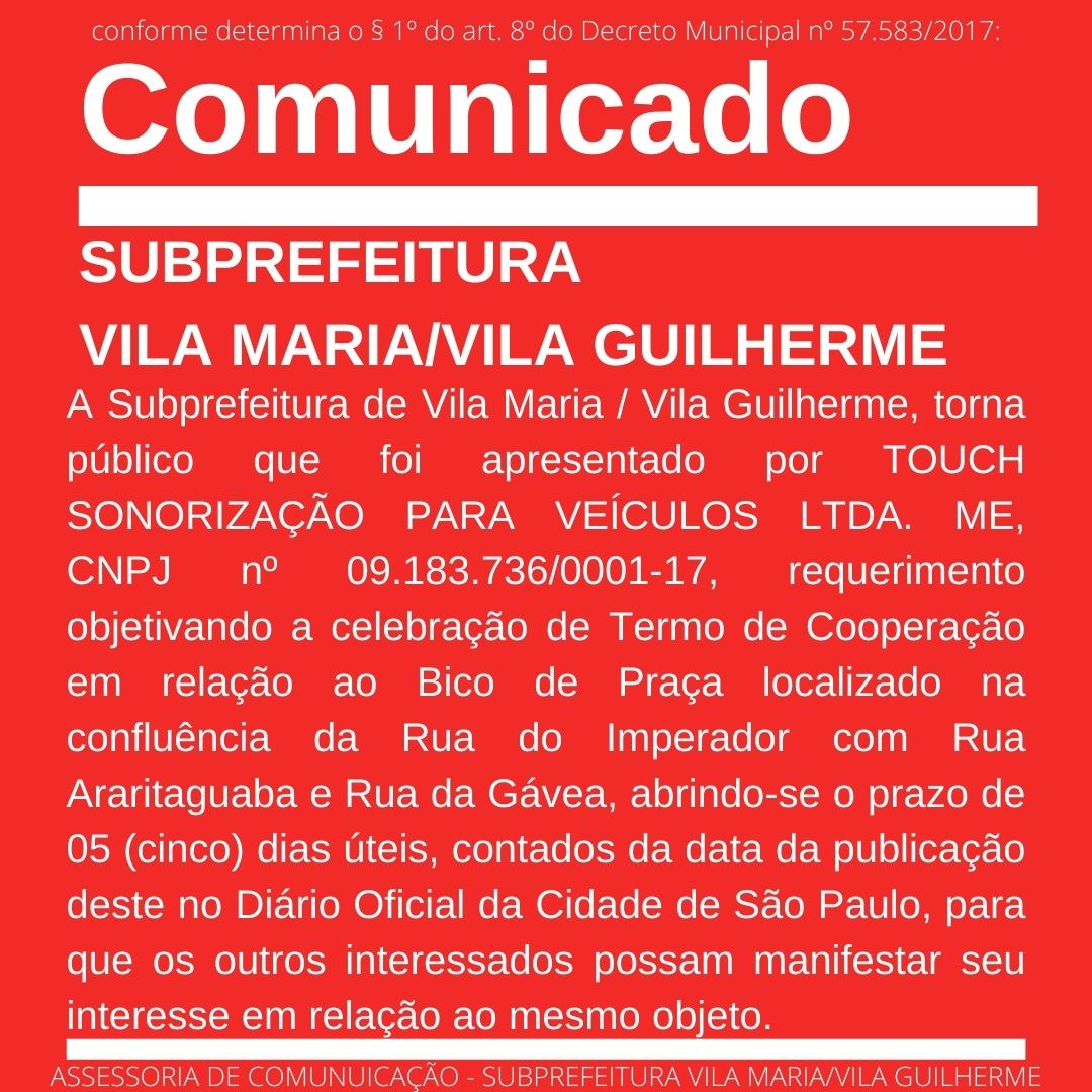 Termo de Cooperação em relação ao Bico de Praça localizado na confluência da Rua do Imperador com Rua Araritaguaba e Rua da Gávea
