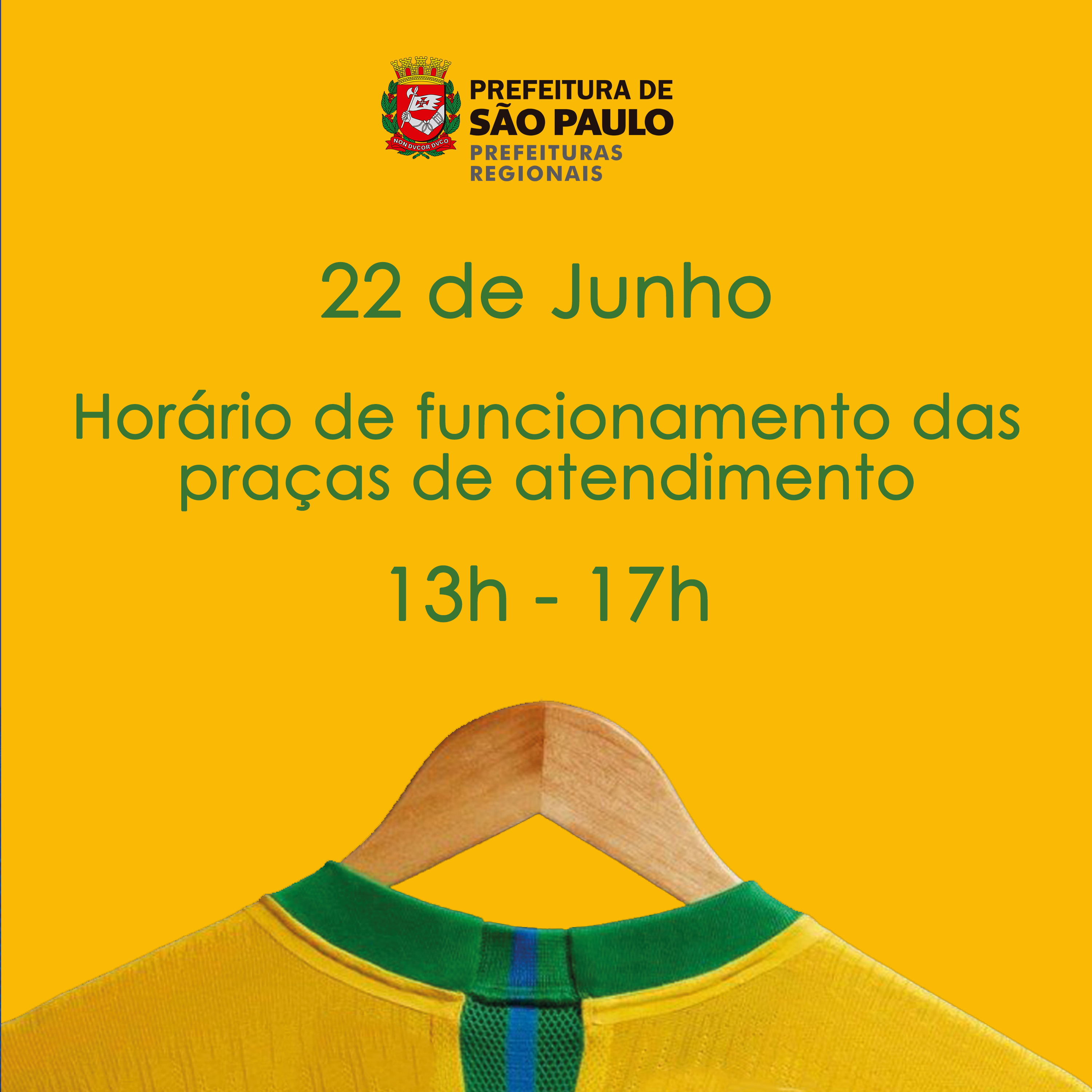 Prefeitura vai funcionar pela manhã em dias de jogos do Brasil na