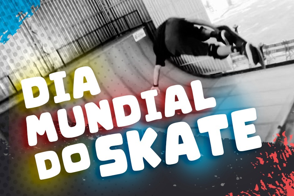 Na imagem, arte sobre o Dia Mundial do Skate.