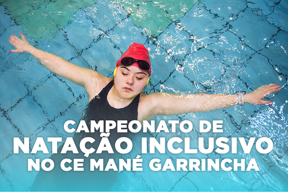 Na imagem, arte de divulgação de campeonato inclusivo de natação