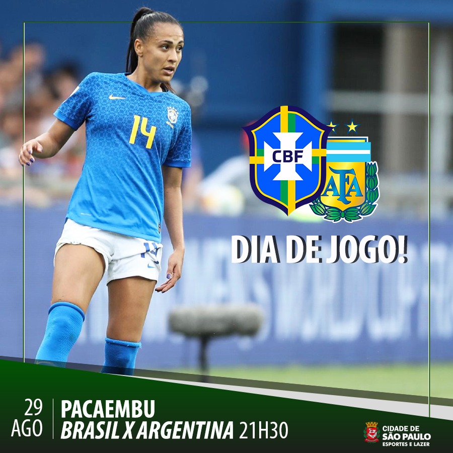 Na foto aparece a jogadora da seleção brasileira Kathellen, juntamente com os brasões das federações.