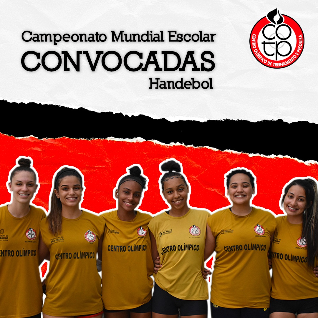 Na imagem, arte com as seis atletas convocadas, acima está escrito "Campeonato Mundial Escolar - Convocadas"
