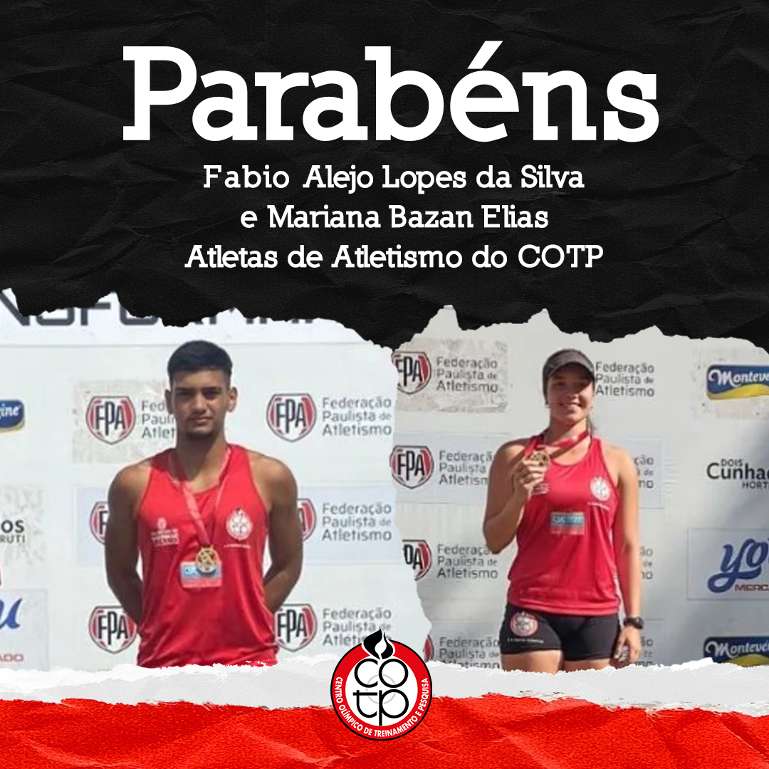 Na imagem dois atletas do COTP, com frases e o Brasão do Centro Olímpico de Treinamento e Pesquisa