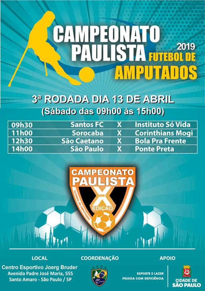 Arte gráfica com informações sobre o Campeonato Paulista de Futebol de Amputados já disponibilizadas no texto