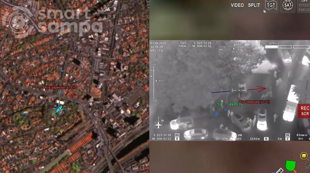 Vista aérea de área urbana com edifícios e vias