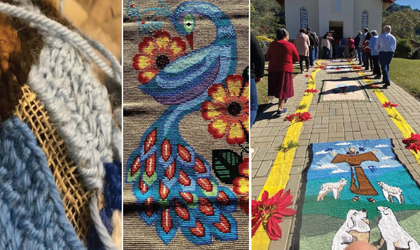   A imagem mostra tapetes para o corpus christi