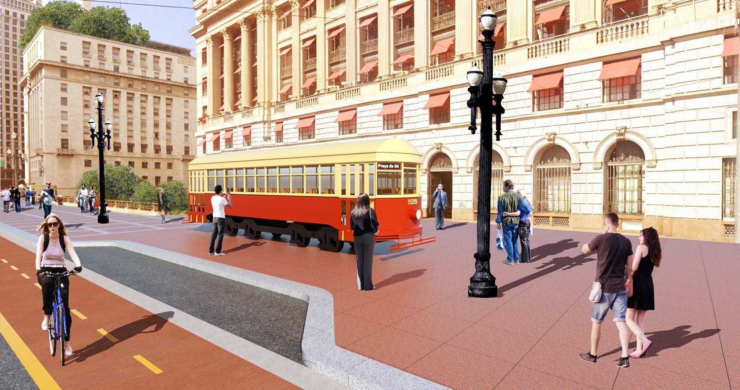 Imagem em 3D mostra a perspectiva das mudanças no Viaduto do Chá