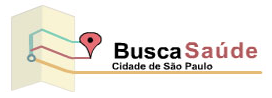 na arte uma cartilha indica o ponto de direção em uma planilha. Ao lado em destaque do símbolo identifica o Busca Saúde Cidade de Sao Paulo