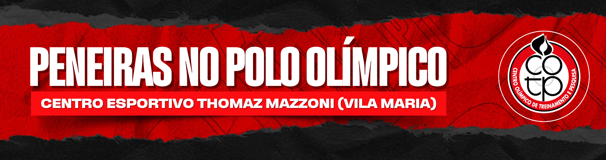 Na imagem, arte sobre inscrições abertas para as peneiras no Centro Esportivo Vila Maria - CEE Thomaz Mazzoni, novo Polo Olímpico.