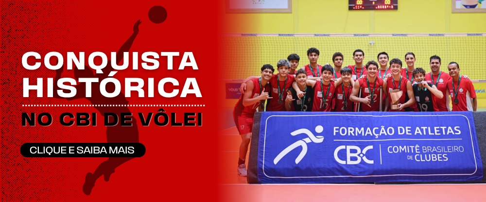Na arte, banner home de divulgação do pódio do sub-16 masculino no CBI de vôlei.