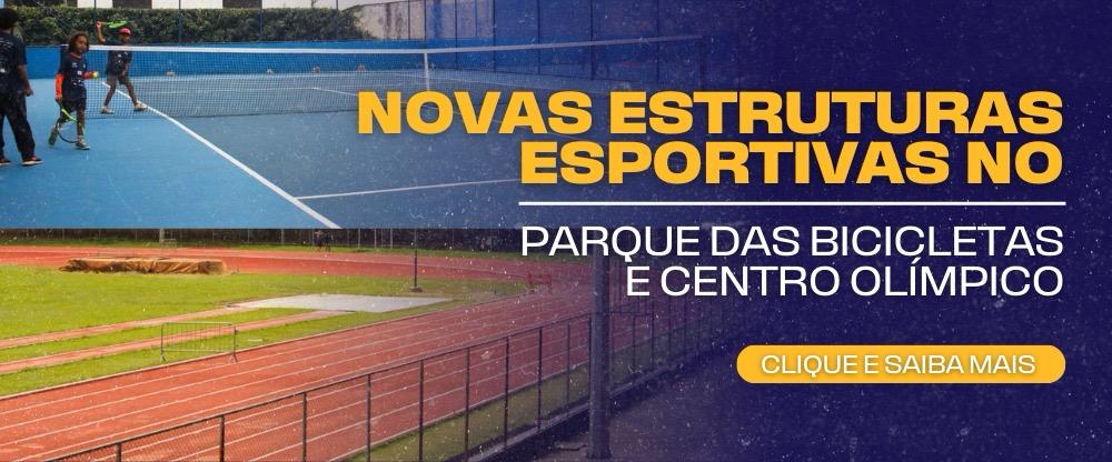 Na imagem, banner home de divulgação da entrega das obras no Parque das Bicicletas e Centro Olímpico.