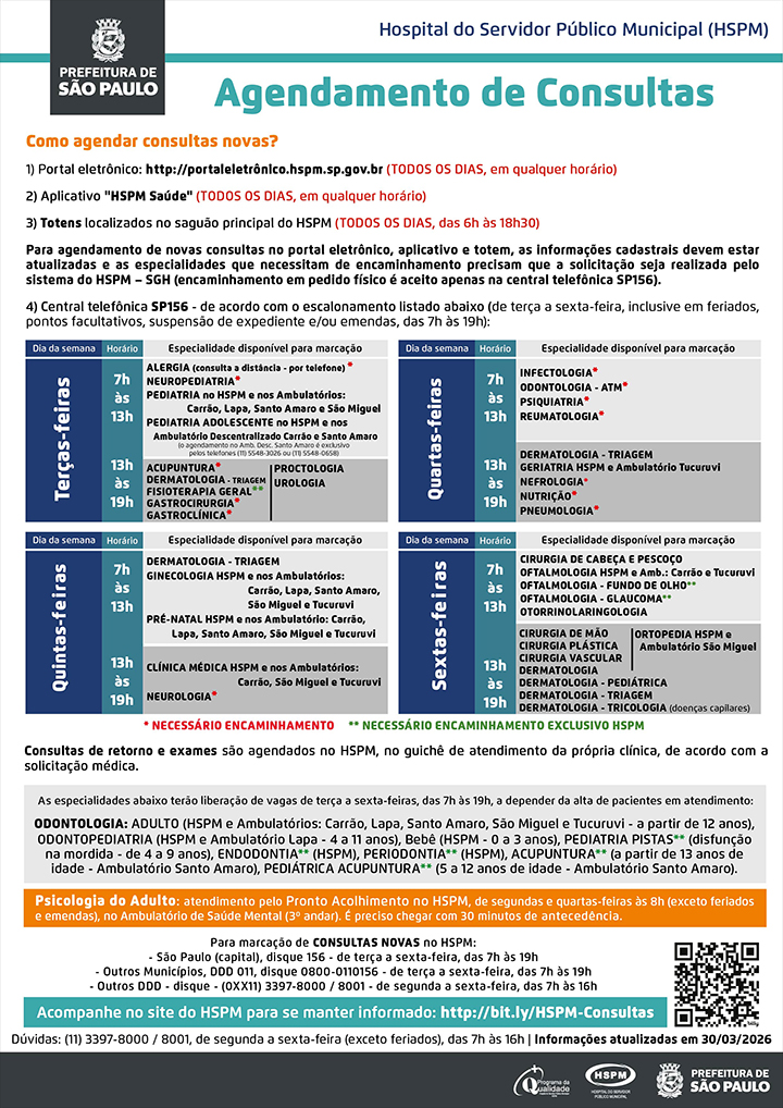 Cartaz Marcação de consultas Central 156: as informações do cartaz estão como descritas acima