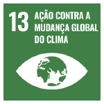 A imagem mostra o ícone da ODS 13 "Ação contra a Mudança Global do Clima", representada por um ícone verde escuro, com o desenho de um olho com o globo terrestre dentro