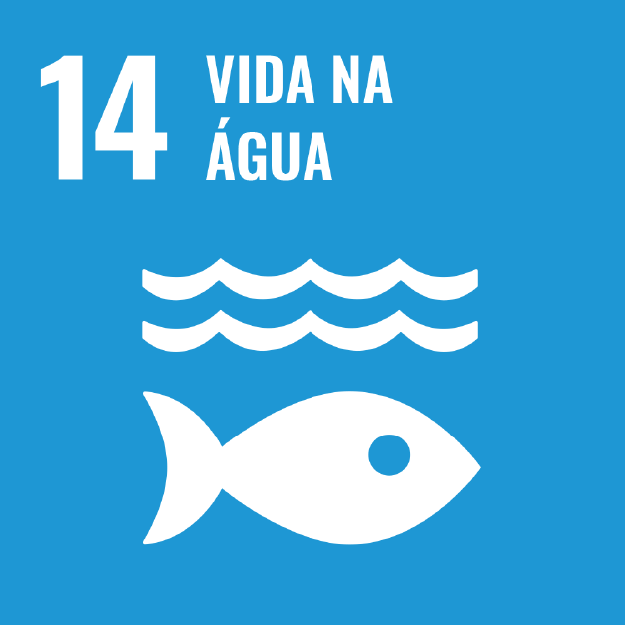 ODS 14 vida na agua - texto em branco dentro de um quadrado azul
