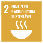 A imagem mostra o ícone das ODS 2 “fome zero e agricultura sustentável”, representada por um ícone amarelo com um desenho de uma tigela branca com 3 linhas onduladas acima, representando vapor.