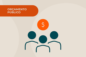 Três pessoas sob um círculo com símbolo de dinheiro, representando como o governo distribui recursos para a sociedade.