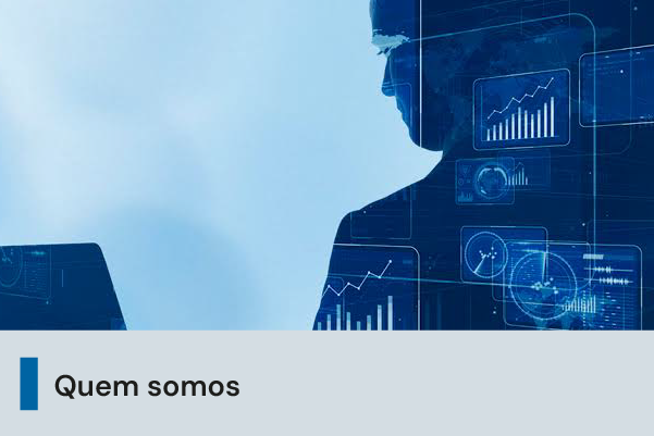 A imagem possui um fundo azul claro, com o reflexo de uma pessoa e elementos gráficos. Abaixo, uma faixa com o texto 