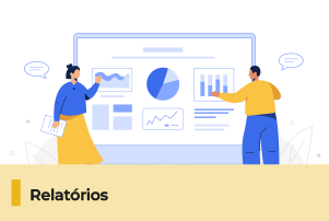 Pra cego ver: A imagem possui uma ilustração de um painel com gráficos e elementos, duas pessoas apresentando. Abaixo, uma faixa com o texto 