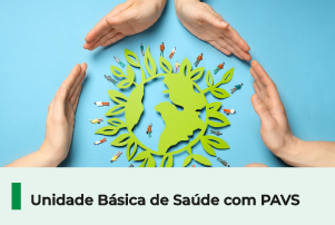 A imagem possui um fundo azul, com elementos de papel no formato de um planeta com folhas, ao redor, mãos. Abaixo, uma faixa com o texto 