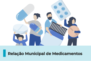 A imagem possui uma ilustração de pessoas com conteúdos farmacêuticos. Abaixo uma faixa com o texto 