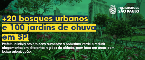  A imagem é um banner informativo da Prefeitura de São Paulo, predominantemente verde e com texto em amarelo. No topo direito, está o logotipo da Prefeitura de São Paulo.  O texto principal, em letras grandes amarelas, destaca: 