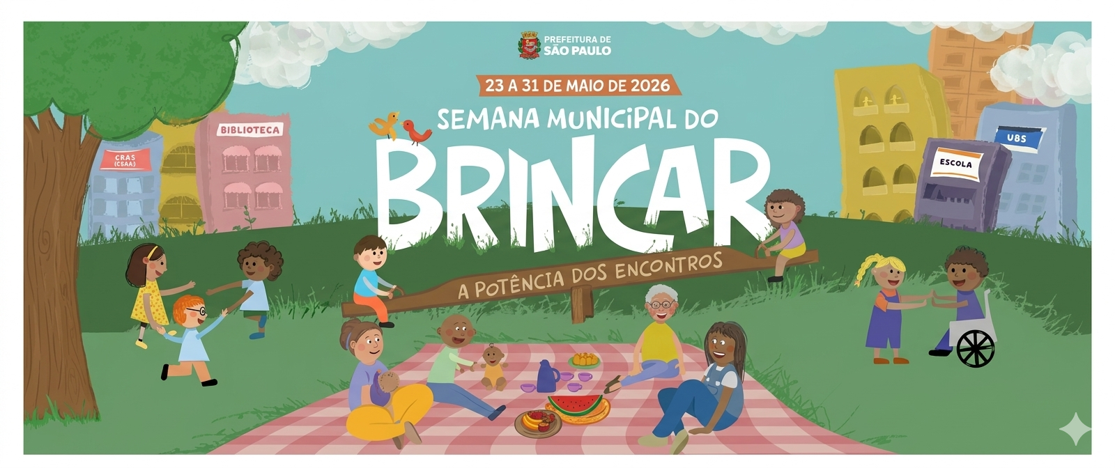 Ilustração digital colorida em formato horizontal e traço infantil que celebra a 
